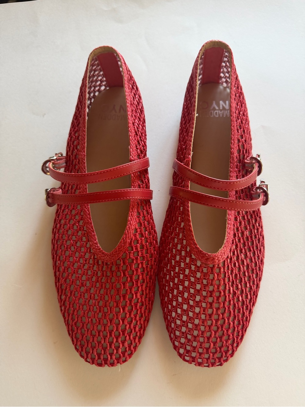 Madden NYC Red Mesh Balletcore Mary Janes Flat Shoes Women's 11